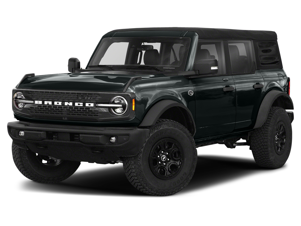 2023 Ford Bronco Wildtrak in Shadow Black — front three-quarter view