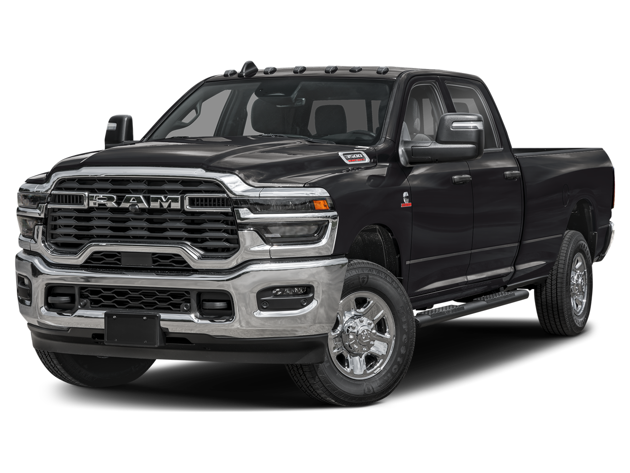 2025 RAM 3500 Tradesman in Diamond Black Crystal Pearlcoat — front three-quarter view