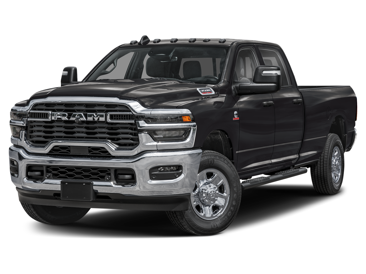 2026 RAM 3500 Tradesman in Diamond Black Crystal Pearlcoat — front three-quarter view