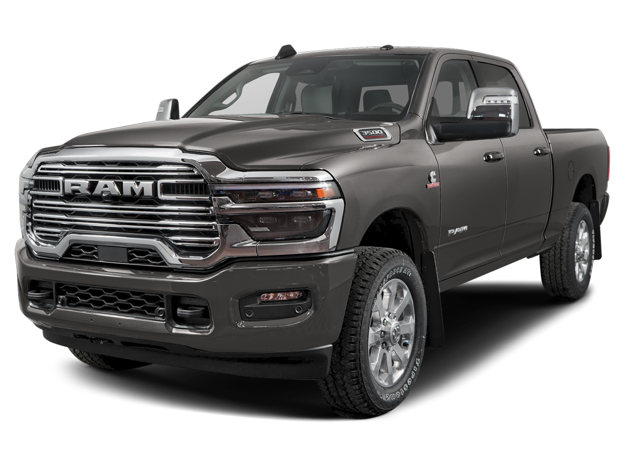 2026 RAM 3500 RAM 3500 LARAMIE CREW CAB 4X4 8' BOX in Granite Crystal Metallic Clear-Coat Exterior Paint — front three-quarter view
