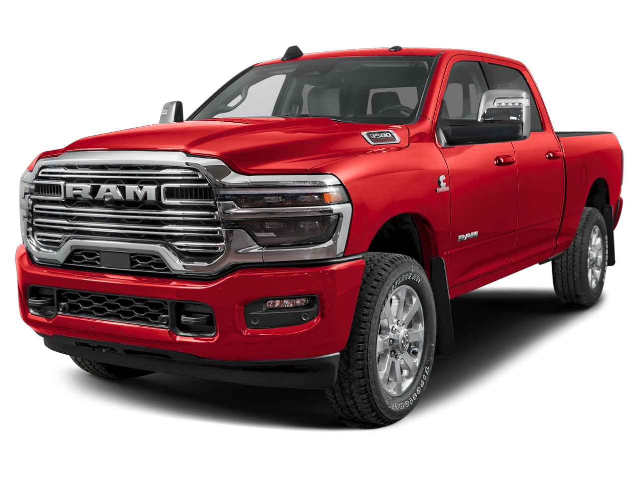 2026 RAM 3500 Laramie in Molten Red Pearlcoat — front three-quarter view