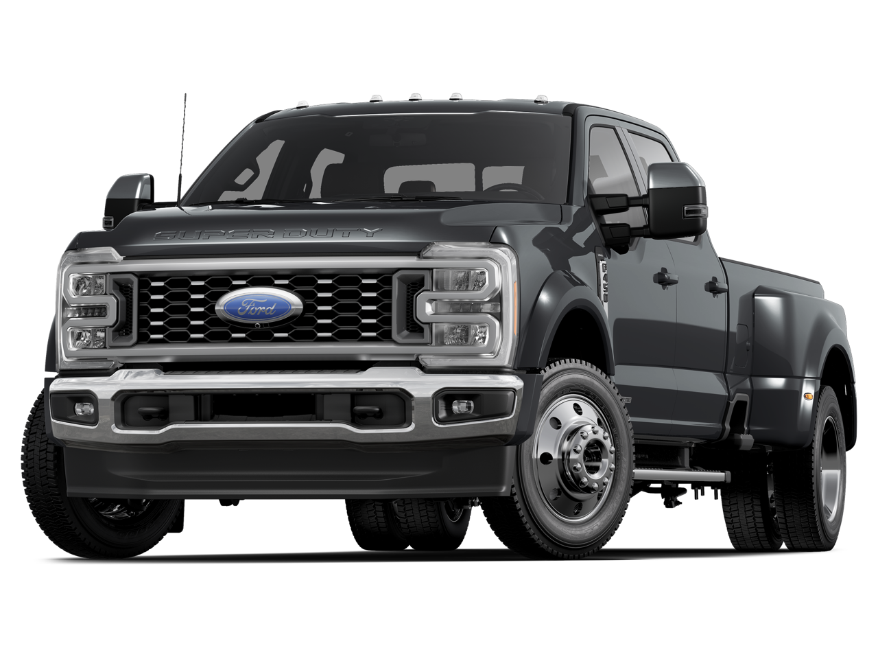 2025 Ford F-450SD Lariat DRW in Gray Metallic — front three-quarter view