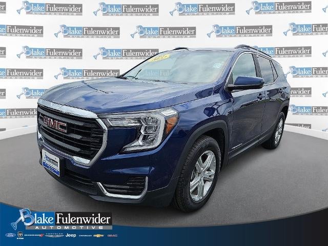 2022 GMC Terrain SLE in Marine Metallic — front three-quarter view