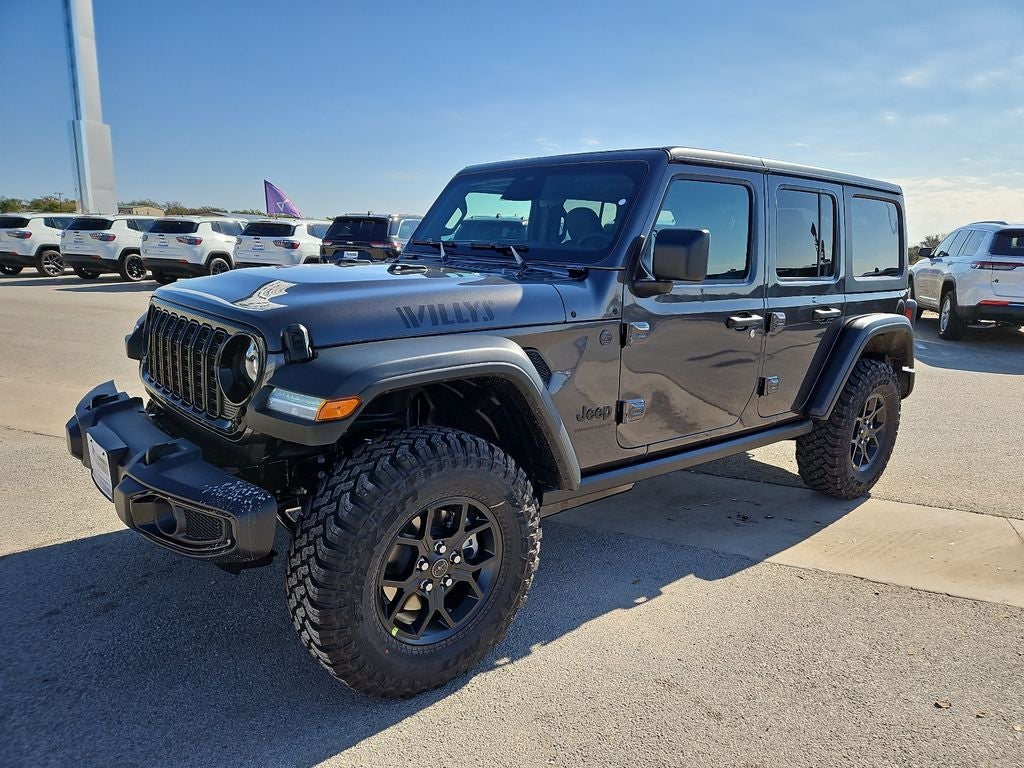 2026 Jeep Wrangler WRANGLER 4-DOOR WILLYS in Granite Crystal Metallic Clear-Coat Exterior Paint — front three-quarter view