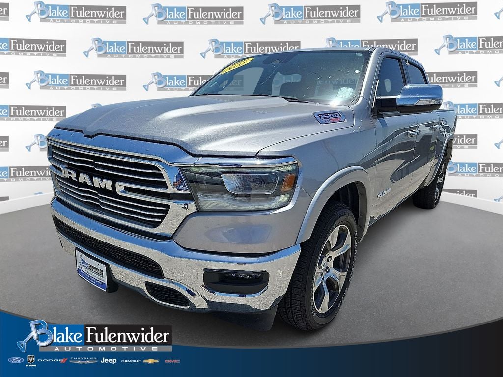 2022 RAM 1500 Laramie Crew Cab 4x4 5'7' Box in Billet Silver Metallic Clearcoat — front three-quarter view