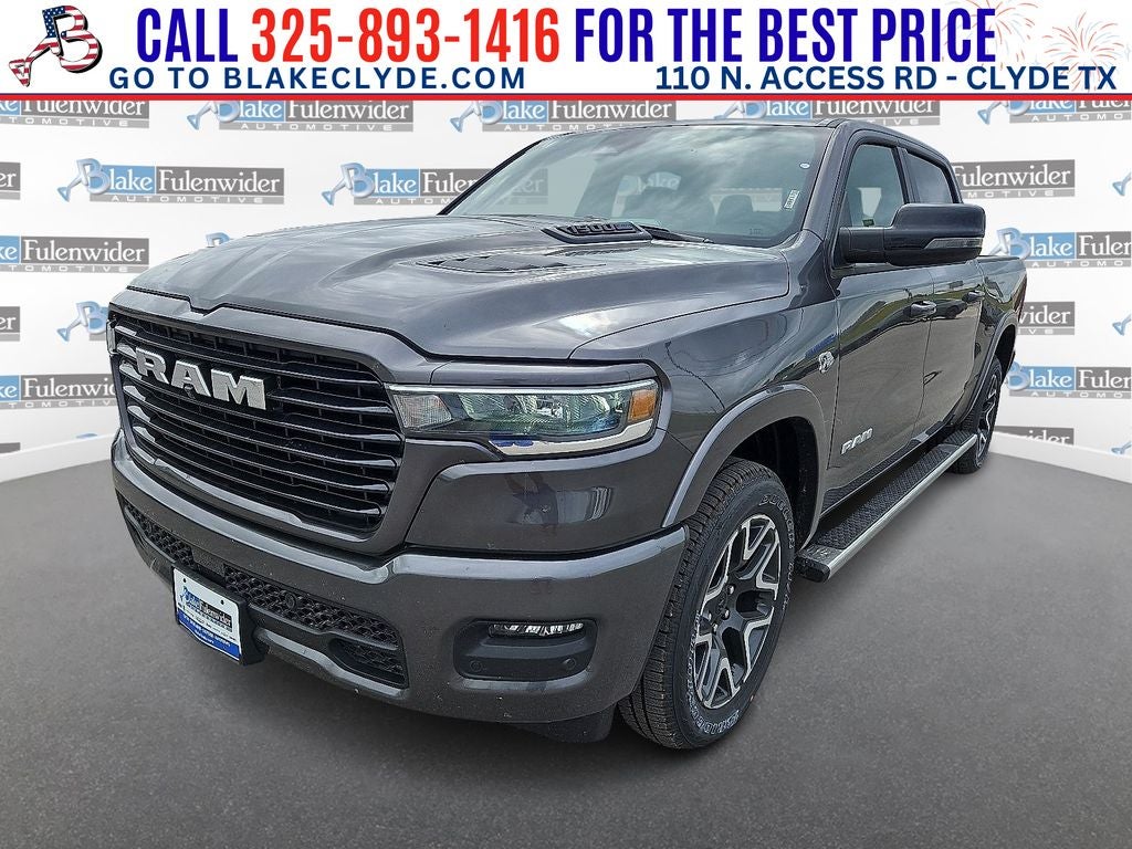 2026 RAM 1500 Laramie in Granite Crystal Metallic Clearcoat — front three-quarter view