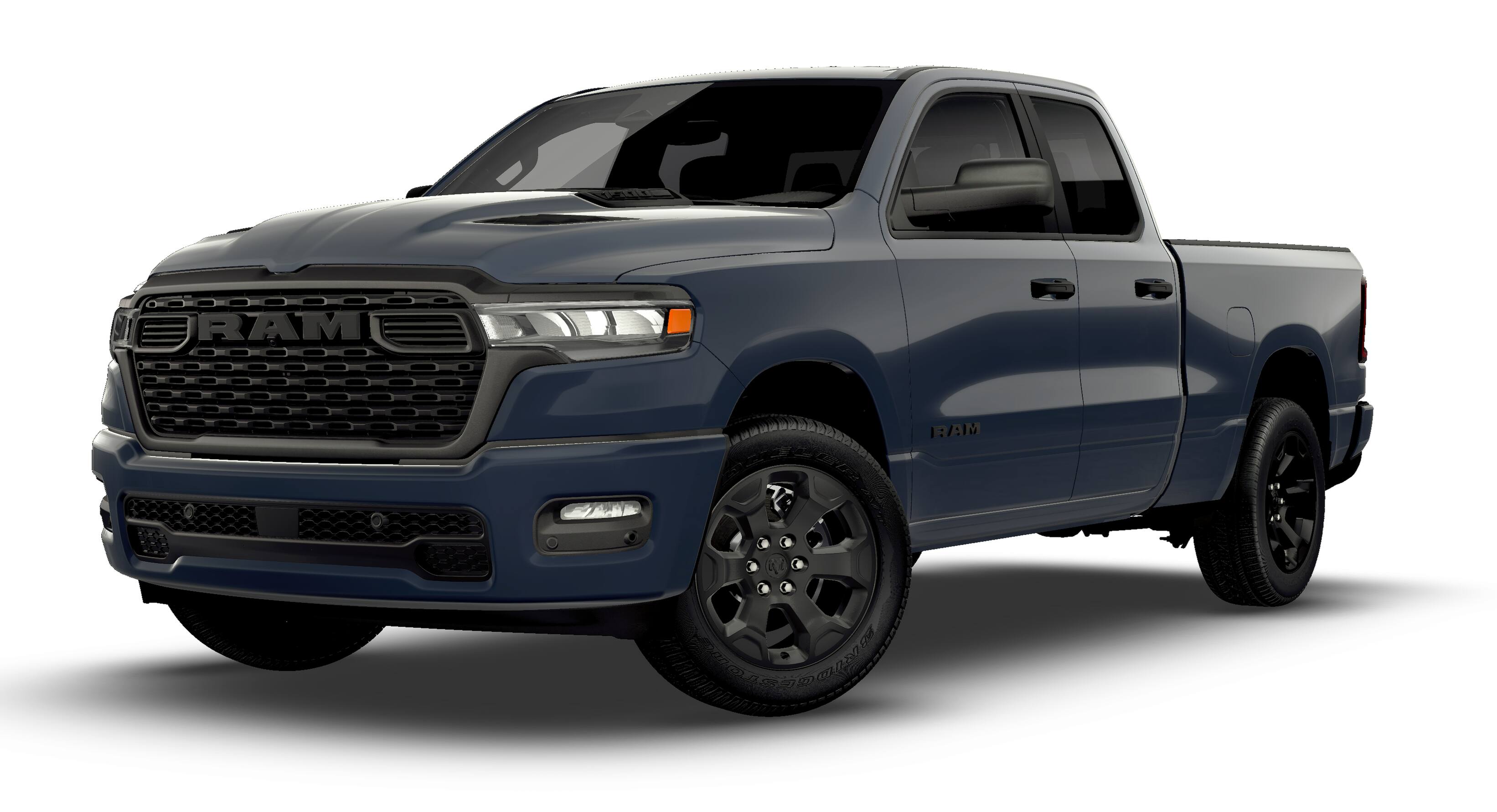 2026 RAM 1500 RAM 1500 EXPRESS QUAD CAB 4X4 6'4' BOX in Forged Blue Metallic Exterior Paint — front three-quarter view