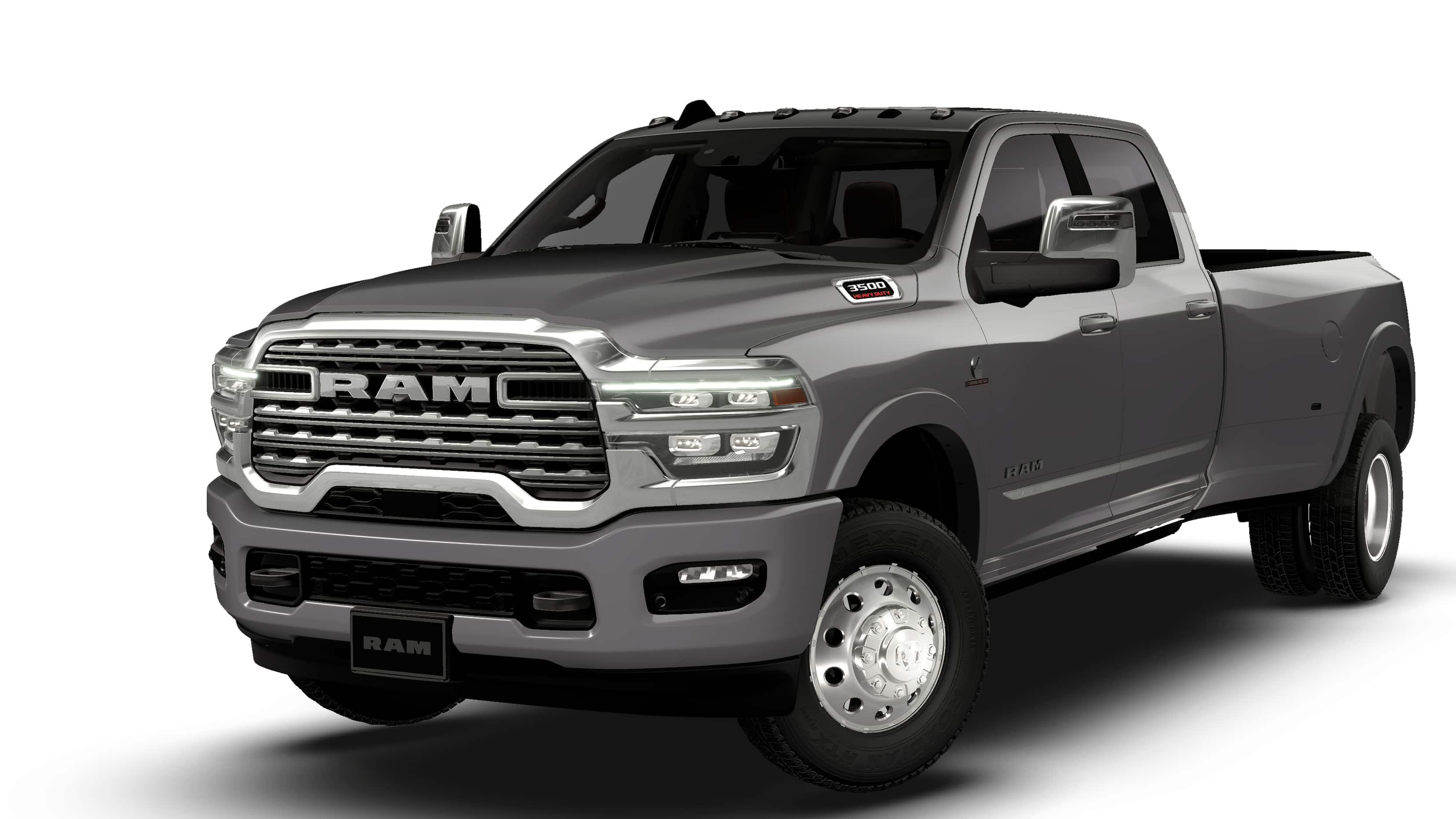 2026 RAM 3500 RAM 3500 LIMITED LONGHORN CREW CAB 4X4 8' BOX in Granite Crystal Metallic Clear-Coat Exterior Paint — front three-quarter view